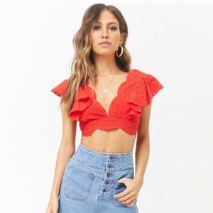 Scallop Lace Eyelet Crop Top
